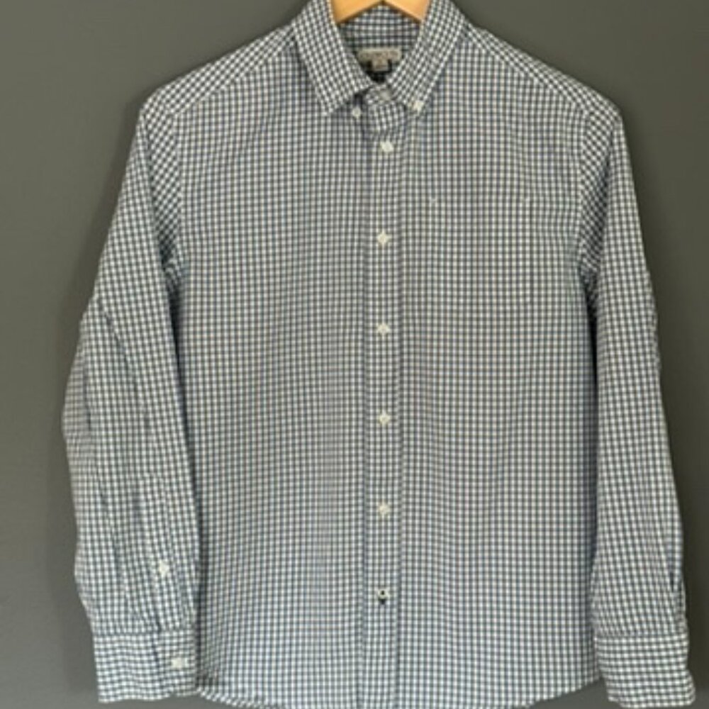 CREW CUTS SIZE 14 BOYS GINGHAM BLUE AND WHITE DRESS SHIRT